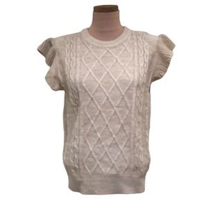 Vintage Sweater Size Large Tan Cable Knit Ruffle Sleeve Pullover